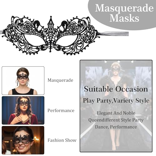 HaiFafafaing Black Masquerade Mask for Women Couples Lace Masquerade Mask Venetian Elegant Women's Flower Eye Masks For Ma...