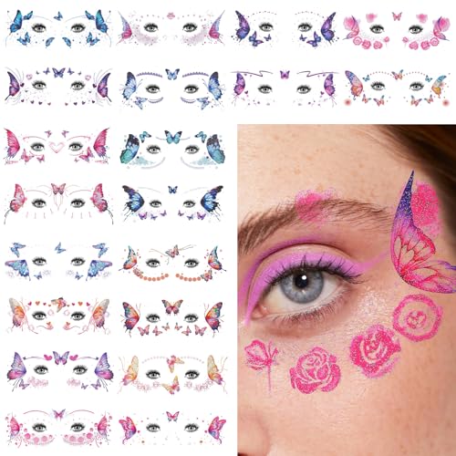 Glitter Butterfly Temporary Tattoos Sticker Glitter Fairy Makeup Kit Accessories For Women Eye Face Makeup Decor Butterfly...
