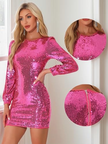 Allegra K Sequin Dress for Women Party Cocktail Lantern Long Sleeve Sparkly Glitter Disco Outfits Bodycon Mini Dresses