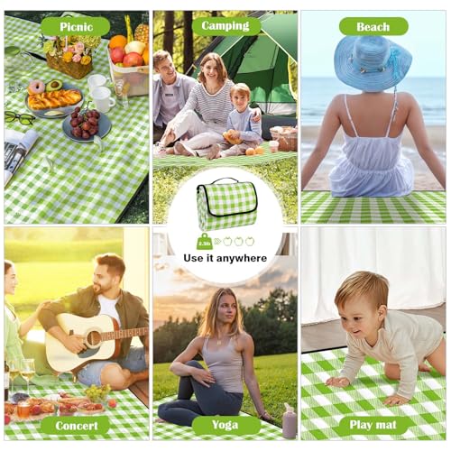 XEHAHOSH 78.7''x78.7'' Extra Large Picnic Beach Blankets, 3 Layers Plaid Waterproof Thickened Foldable Camping Blanket, Al...