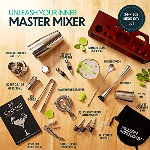 Modern Mixology 21-Piece Cocktail Shaker Set with Stand, Bartender Kit for Home Bar Accessories: 24oz Martini Shaker, Jigg...
