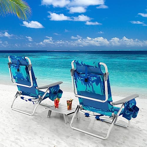 Goplus Beach Chair, Folding Backpack Beach Chairs for Adults with 5 Positions, Head Pillow, Cooler Bag, Towel Bar, Cup Hol...