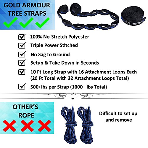 Gold Armour Camping Hammock - XL Double Hammock Portable Hammock Camping Accessories Gear for Outdoor Indoor with Tree Str...