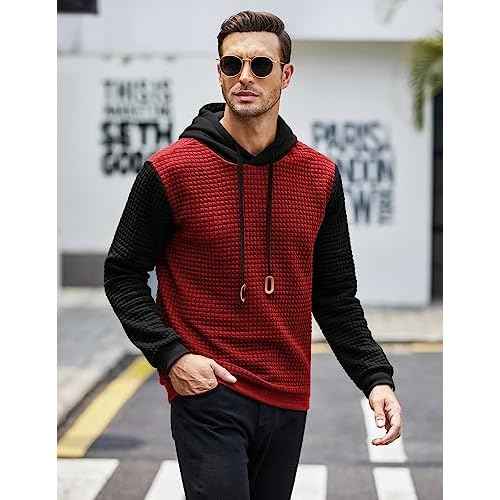 COOFANDY Mens Hooded Sweatshirt Casual Long Sleeve Drawstring Waffle Knit Pullover Hoodies