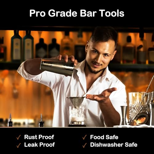 Restole 10-Piece Cocktail Shaker Bartender Kit - Elegant Drink Mixer Set Muddler Jigger Strainer, Dishwasher Safe, for Hou...