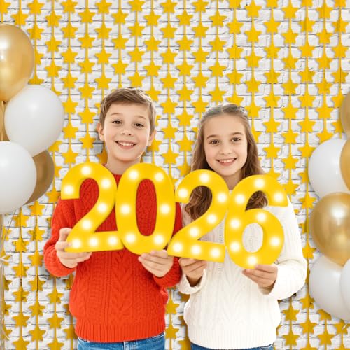 LOLStar 2 Pack Gold Stars Birthday Decorations 3.3X6.6 ft, Golden Party Backdrop Foil Fringe Curtains, Streamers Congrats ...