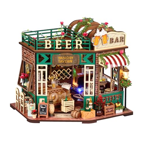Splashora DIY Miniature Dollhouse Tavern Dollhouse Kit, Beer Bar with LED Lights, Retro Decor,Tiny House Building DIY Craf...