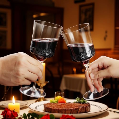 supernal 20pcs Plastic Wine Glasses - 10oz Clear Crystal Wine Cups with Stem- Clear Hard Plastic Durable Premium Quality 3...