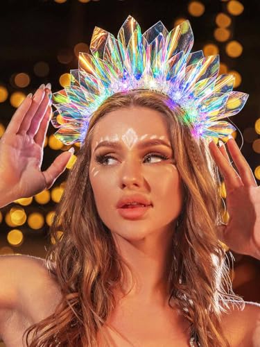 ACEDRE Light Up Headband LED Crown Rave Costume Hair Accessories for Women