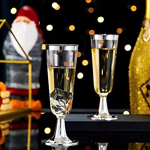 N9R 24pcs Plastic Champagne Flutes with Silver Rim, Clear Disposable Champagne Glasses 5 Oz, Perfect for Wedding and Party...