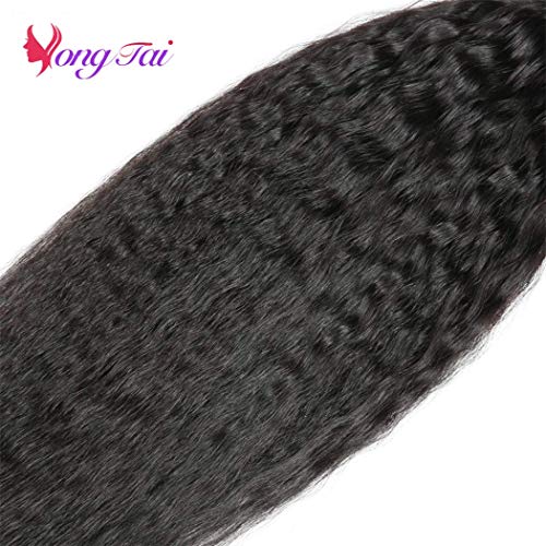 Brazilian Kinky Straight Human Hair - 3 Bundles Virgin Kinky Straight Hair 12 14 16 Inches 100% Unprocessed Kinky Straight Human Hair Extensions for Black Women 1B Color