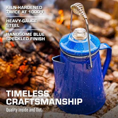 COLETTI Classic Enamel Set Coffee Percolator & Mugs — The Most Nostalgic Camping Coffee Pot, Now Modernized [Blue Enamel, ...
