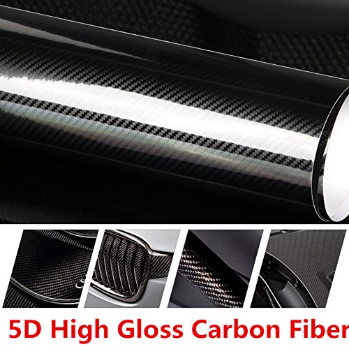 DIYAH 5D High Gloss Black Carbon Fiber Vinyl 12" x 60" / 1 FT x 5 FT Bubble Free Air Release Car Wrap Film Automotive DIY ...