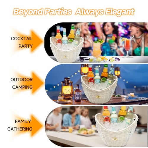 Lexenic Ice Bucket with Handle Hole, Woven and Acrylic Double Layer Basket Design, 4L Champagne Wine Ice Bucket for Cockta...