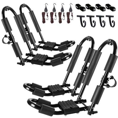 FORWODE Premium Kayak Roof Rack, 2 Pair J-Bar Roof Rack, Folding Adjustable Rack, Heavy Duty Kayak Roof Carrier 2 Kayak, C...