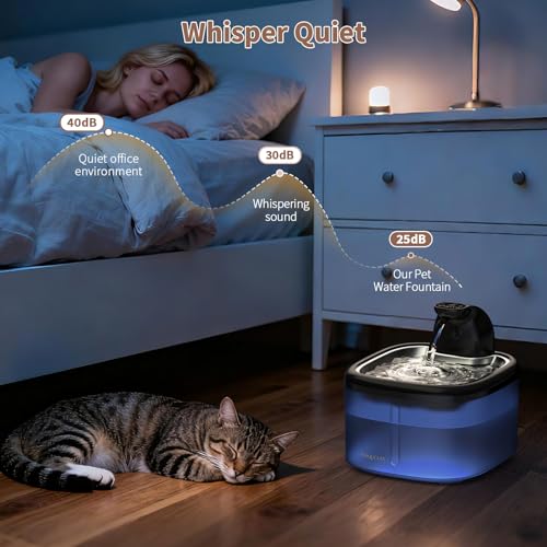 Cat Water Fountain Cordless Stainless Steel 118oz/3.5L Wireless & Ultra Quiet (≤25dB) with Sensor/Timer Mode, Battery Oper...