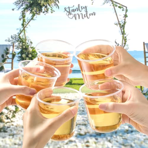 Jycnolm 100 Pcs Disposable Stemless Glasses 12 Oz Plastic Wine Glasses Cocktail Clear Party Cups for Meeting, Wedding, Bir...
