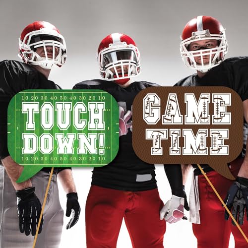 Football Photo Booth Props - 41-pc Kit with 8 x 10-Inch Signs, 60 Adhesive Pads, 45 Sticks - Superbowl & Tailgate Props