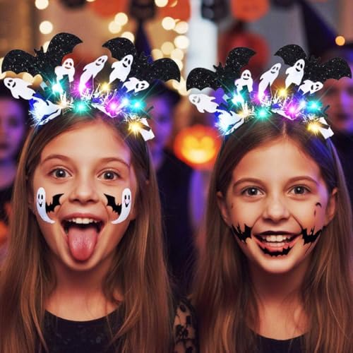 CAKURE Light Up Halloween Headband Black Led Glow Bat Headpiece Hair Accessories for Women and Girls (b-bat&ghost, one size)