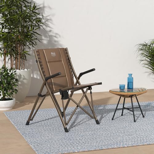 Timber Ridge Bungee Folding Camping Chairs for Adults, Heavy Duty Collapsible Padded Chair with Armrests Cup Holder, Folda...