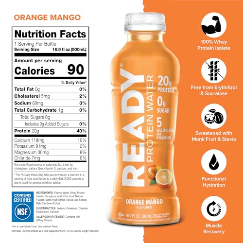 Ready® Clear Protein Water – 20g Whey Protein Isolate, Zero Sugar, Low-Calorie Sports Drink for Hydration & Recovery – Ele...