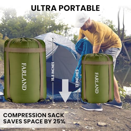 FARLAND Sleeping Bags 30℉ for Adults Teens Kids with Compression Sack Portable and Lightweight for 3-4 Season Camping, Hik...