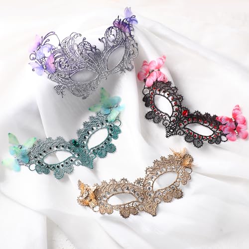 Zinniday Butterfly Lace Masquerade Mask - Halloween Renfaire Shiny Butterfly Masks for Women Halloween Masquerade