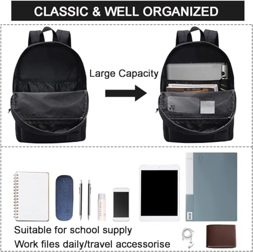 SUPACOOL Casual Laptop Backpack for Men and Women, Work backpack, Black Backpacks, College School Backpack for Boys and Gi...