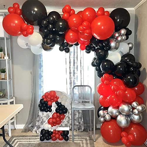 Bezente Red Black Balloons Garland Kit,100Pcs Black Red Balloons and Red Black Confetti Balloons Arch for Wedding Birthday...