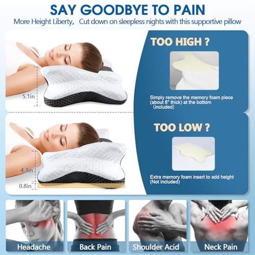 CHxxy Memory Foam Pillows, Cervical Pillow for Neck and Shoulder Pain Relief, Ergonomic Contour Bed Pillow, Soft for Side ...