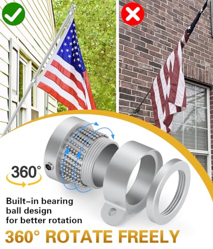 Sinyoeer 6FT Flag Poles, Carbon Fiber Heavy Duty Flagpoles for Outside House, House Flag Poles for Porch, 1 inch Flag Pole...