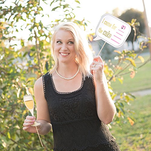 Wedding Photo Booth Props with 8 x 10-Inch Sign, 45 Adhesive Pads, 35 Wooden Sticks - Signs for Wedding Backdrop and Selfi...