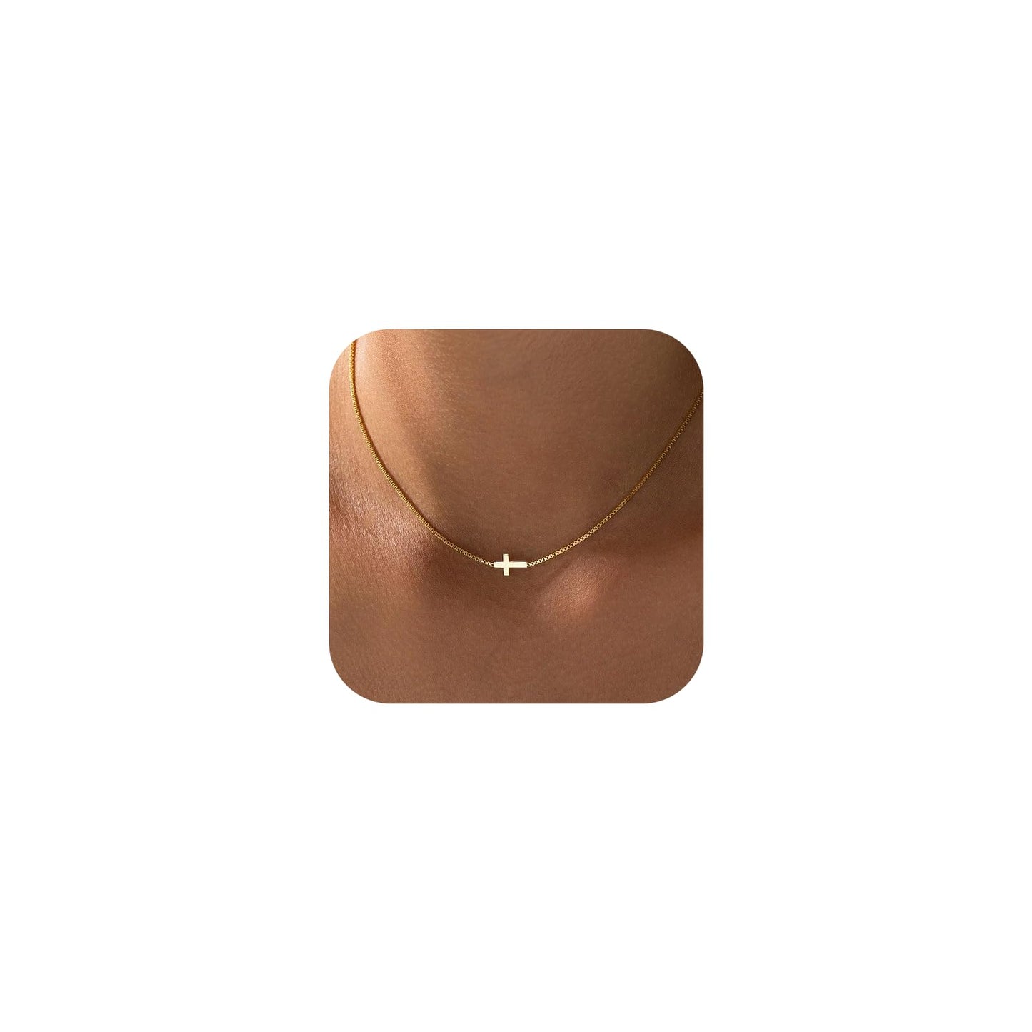 Bheop Cross Necklace for Women Trendy 14K Real Gold Plated Dainty Small Sideways Cross Pendant Choker Simple Cute Charm Short Fa