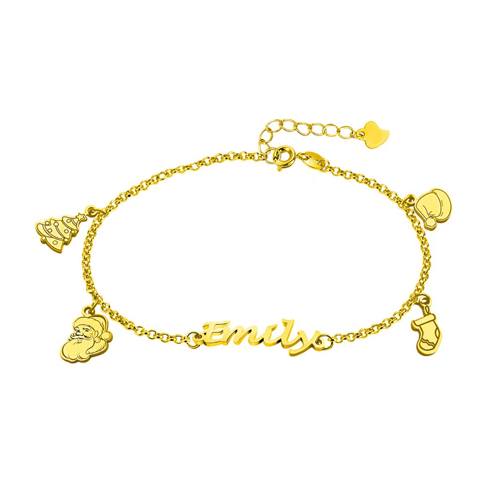 AILIN Custom Christmas Bracelet For Women With Xmas Trees/Santa Claus/Stockings/Hats Charm Sterling Silver 925 Personalized Name Bracelets Jewelry Gifts For Her Mother Daughter