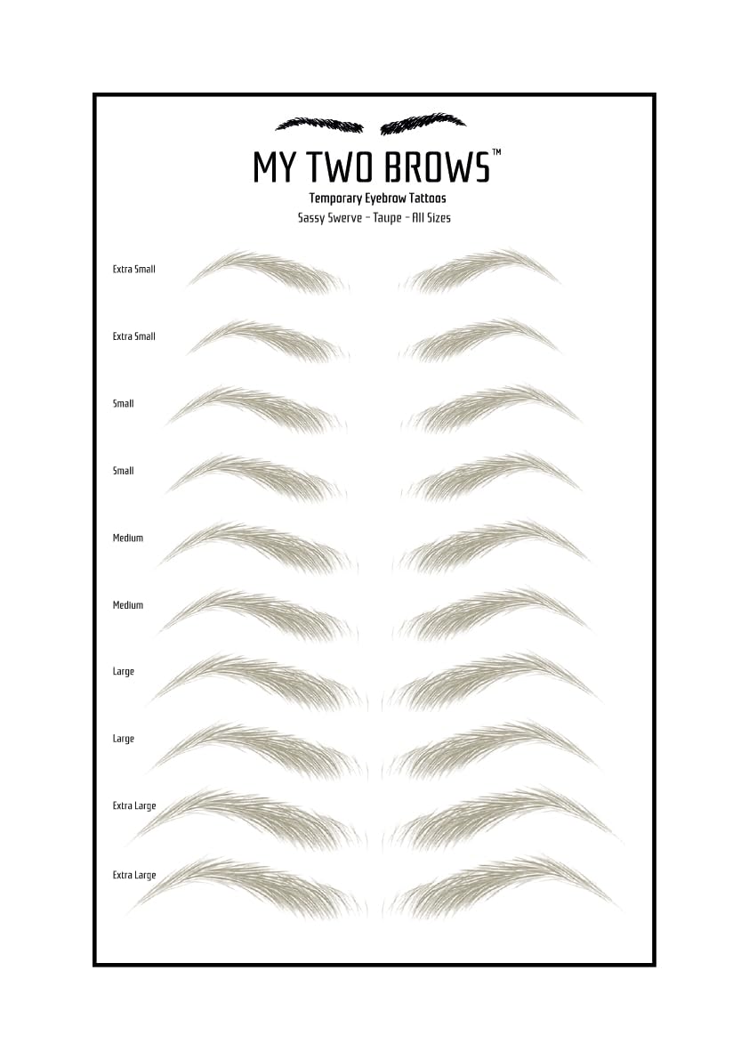 (10 pairs) Taupe Temporary Eyebrow Tattoo - Extra Large Size - Waterproof & Smudgeproof - Sassy Swerve Style Eyebrow Stickers - Sheet Lasts up to 30 Days - Won't Work on Existing Brows