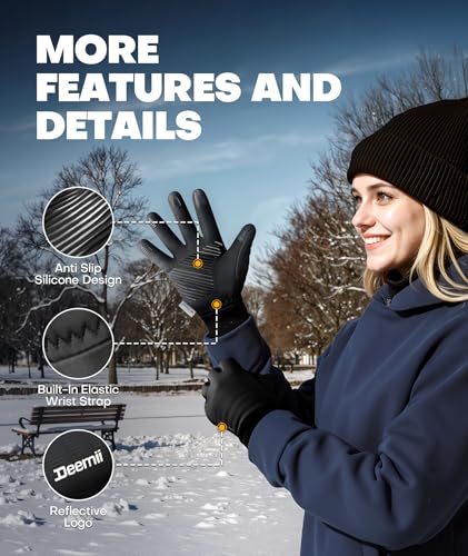 Deemii Winter Gloves Men Women Made with 3M Thinsulate, Lightweight Thermal Warm Gloves for Cold Weather with Touch Screen...