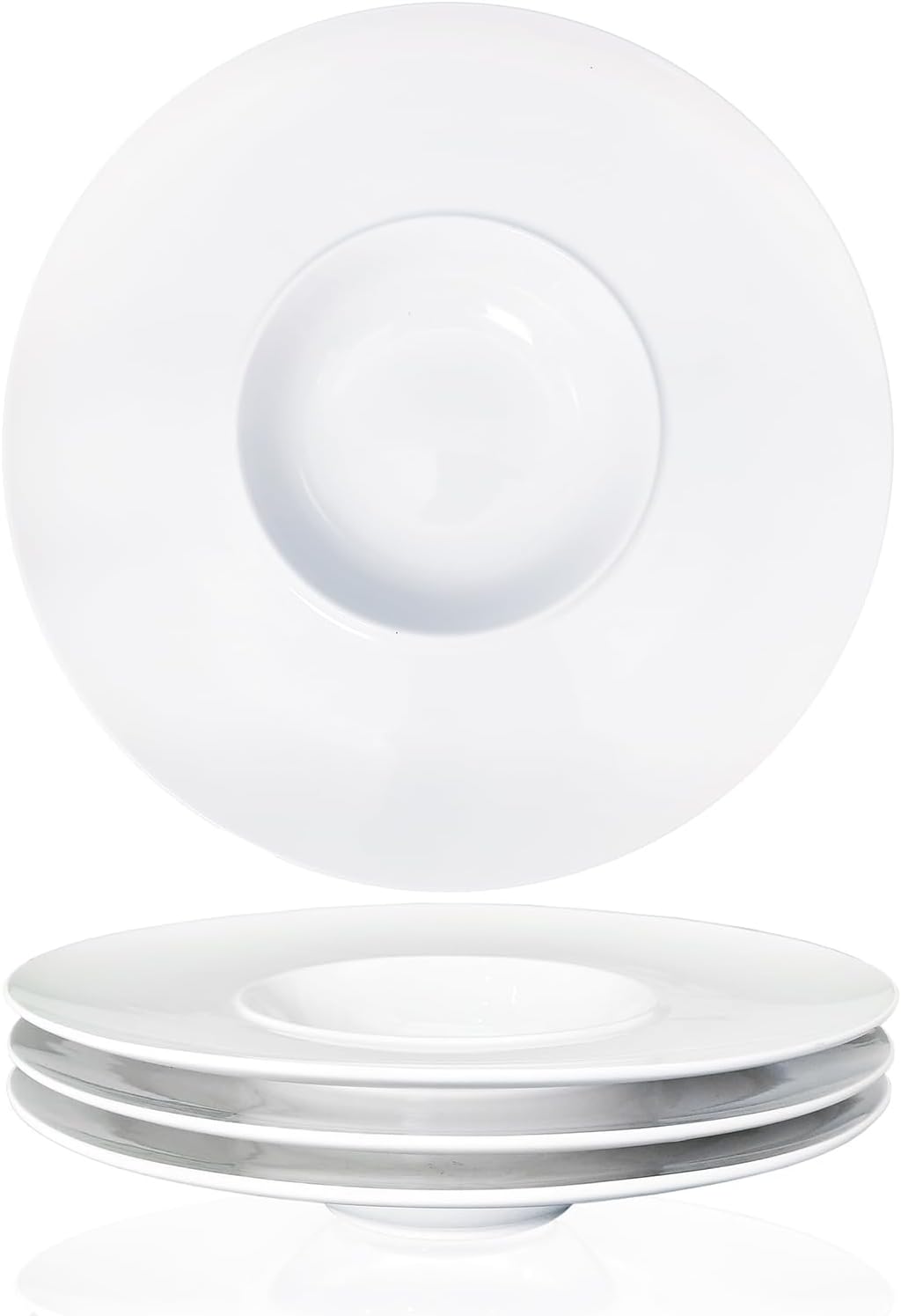 Ceramics Rimmed Soup Bowls 8.8 oz, White 11.6 inch Exquisite small soup plate Set of 4, Pasta plates With Rim is the best choice for hotels, kitchens, fine restaurants and gourmets