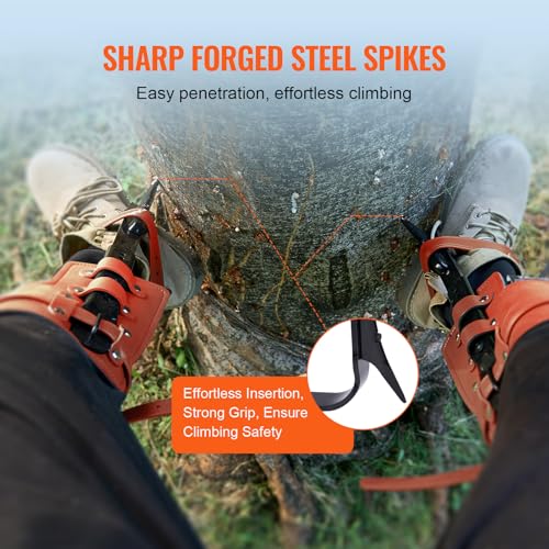 VEVOR Tree Climbing Spikes Set, 1 Pair Height-Adjustable Climbing Spurs with Security Harness and Utility Rope, 350lbs Loa...