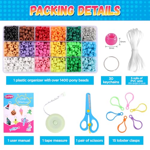 Funtopia Beads for Crafts, Pony Beads Keychain Making Kit, Bead Pets Art Crafts for Kids Beginners, Birthday Party DIY Cra...
