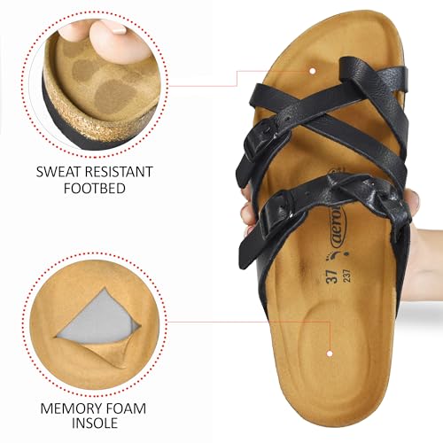 AEROTHOTIC Cute Slides for Women with Arch Support Comfy Adjustable Buckle Split Toe Straps with Cushioned Memory Foam Cor...