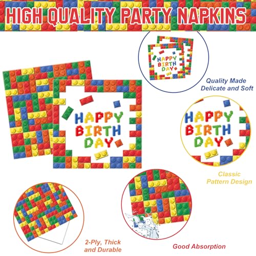 173 PCS Building Block Birthday Party Decorations - Plates, Napkins, Cups, Cutlery, Cake & Cupcake Toppers, Banner, Hangin...