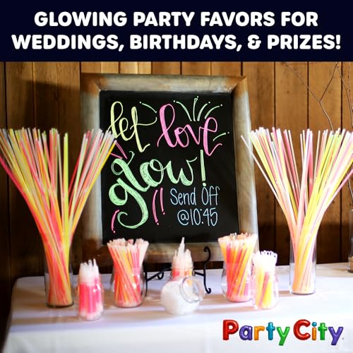 Party City 100 Glow Sticks Bulk Party Pack 8”– Neon Glow in the Dark Party Supplies, Glowsticks with Connectors Bracelets...