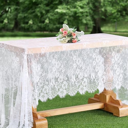 B-COOL White Lace Tablecloth 5 Pack 60 x 120 Inch Wedding Table Cloth Rustic Table Overlay Sheer Table Cloths for Vintage ...