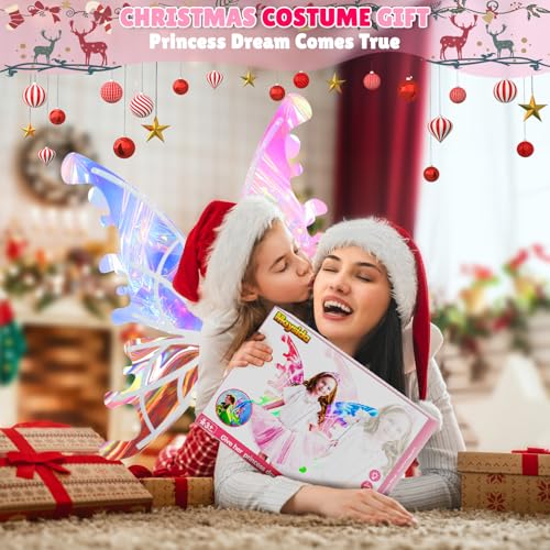 Princess Dress up Costume with Electric Fairy Wings for Girls 3-8, Light Up Moving Butterfly Wings with LED Lights&Music, ...