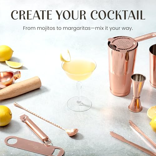 Travel Bartender Kit Bag | Professional 17-Piece Copper Bar Tool Set with Portable Bar Bag and Shoulder Strap for Easy Car...