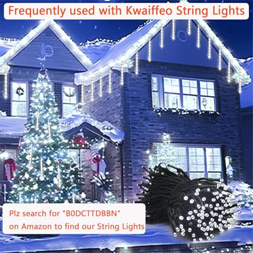 Kwaiffeo Christmas Lights Outdoor, 8 Tubes Meteor Shower Lights LED Snow Falling Icicle Cascading Light for Xmas Tree Wedd...