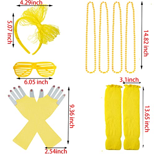 jiebor 80s Costume Outfits Accessories for Girls Tutu Skirt Leg Warmers Fishnet Gloves Shutter Glass Headband Necklace