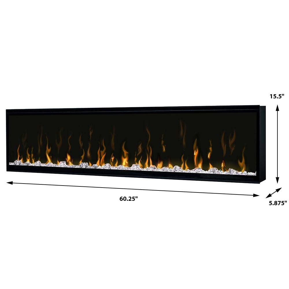 Dimplex IgniteXL 60" Built-in Linear Electric Fireplace with 8 Color Themes and Acrylic Ember Bed (Model: XLF60), 8530/5118 BTU, 240/120 Volt, 2500/1500 Watt, Black
