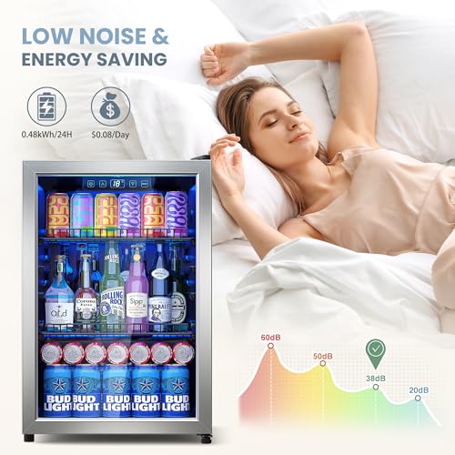 Manastin Beverage Refrigerator Cooler-Mini Fridge Freestanding Cooler with Glass Door, Adjustable Shelves & Digital Temper...