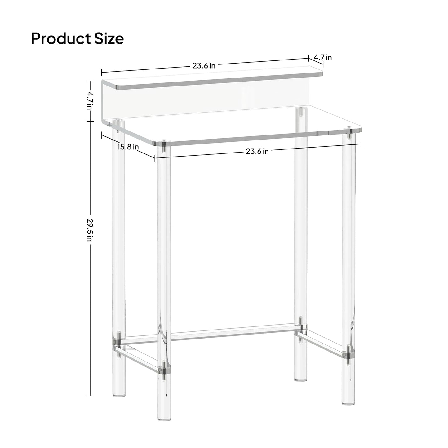 Eglaf Acrylic Small Vanity Desk - 23.6'' L x 15.8'' W x 33.9'' H - Modern Makeup Vanity Table with Desktop Stand - Acrylic Makeup Table Dressing Table for Small Spaces, Bedroom, Cloakroom (Clear)